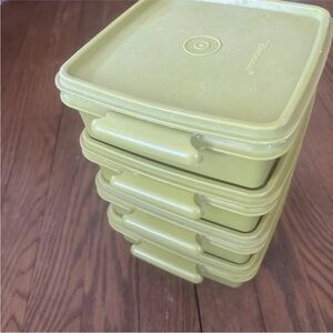 Tupperware Vintage Green Square Storage Container Set of 4